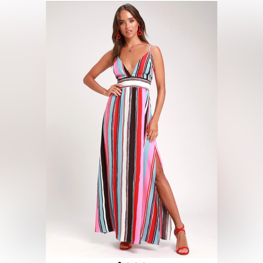 Andi Pink and Light Blue Multi Stripe Sleeveless Maxi Dress - S